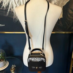 Kate spade black white animal print purse bag cat kitten